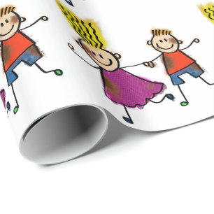 Papier Cadeau Joyeux Enfants amusants Couple Dessin Dessin Dodle