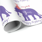 Papier Cadeau Joyeux ęr anniversaire personnalisé d'éléphant (Coin rond)