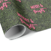 Papier Cadeau Joyeux et brillant Boxwood rose néon signe Noël (Coin rond)