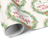 Papier Cadeau Joyeux et brillant Motif de couronne de Noël (Coin rond)