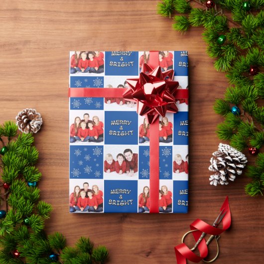 Papier Cadeau Joyeux et brillant Noël Snowflake Photo Bleu (Cadeau de vacances)