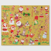 Papier Cadeau Joyeux et Lumineux Noël sur fond doré | (Plat)