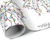 Papier Cadeau Joyeux Et Lumineux Ruban Éclairants De Noël (Coin rond)