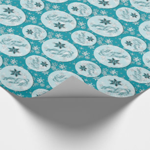 Papier Cadeau Joyeux et lumineux ・ Turquoise ・ Flammes de neige 