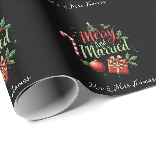 Papier Cadeau Joyeux et mariés célébrant votre premier Noël (Coin rond)