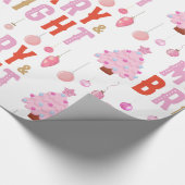 Papier Cadeau Joyeux et rose vif Papier d'enveloppement d'arbre  (Coin)