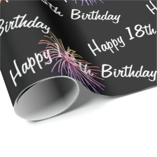 Papier Cadeau Joyeux feu d'artifice du 18ème anniversaire sur no