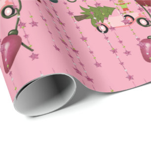 Papier Cadeau Joyeux feu de Noël Pink Voiture papier d'enveloppe