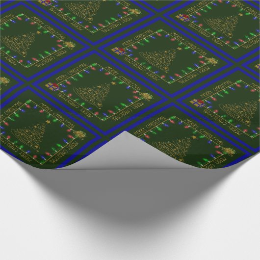Papier Cadeau Joyeux feu de Noël-vert-bleu-1-GIFT WRAP (Coin)