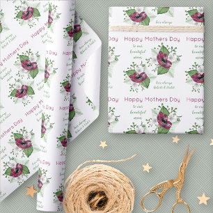 Papier Cadeau Joyeux Fleurs d'aquarelle de la Fête des Mères Per