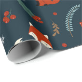 Papier Cadeau Joyeux flocon de Noël Fox Holly Blue Red (Coin rond)