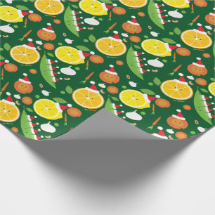 Papier Cadeau Joyeux fruits Légumes Motif de Santa Hat