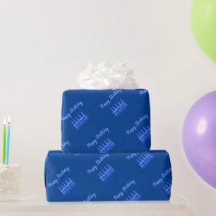 Papier Cadeau Joyeux gâteau d'anniversaire Neon Bleu Signet Text