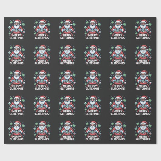 Papier Cadeau Joyeux Glitchmas Codage Programmeur Santa Noël (Plat)
