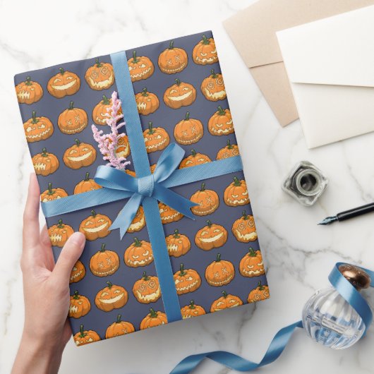 Papier Cadeau Joyeux Halloween Jack-o'-lantern Pixel Citrouilles (Cadeaux)