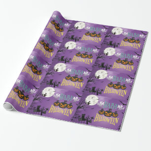 Papier Cadeau Joyeux Halloween Purple Ciel Éffrayant