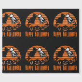 Papier Cadeau Joyeux Halloween Skeleton Chat Retro Sunset (Plat)