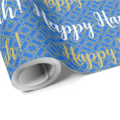 Papier Cadeau Joyeux Hanoukka Blanc, Bleu et Or (Coin rond)