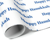 Papier Cadeau Joyeux Hanoukka blanc et bleu motif moderne (Coin rond)