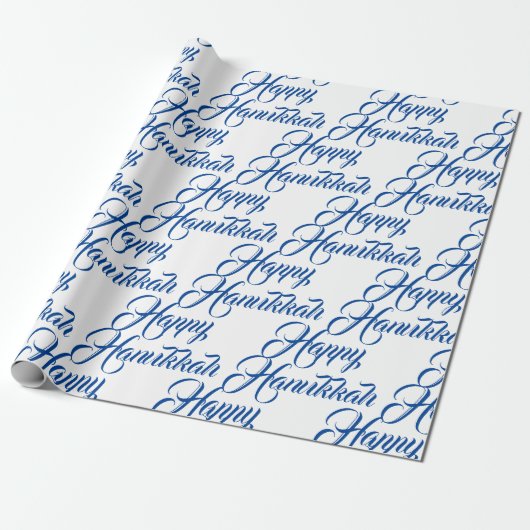 Papier Cadeau Joyeux Hanoukka bleu & blanc Juif élégant script (Déroulé)