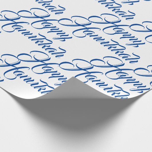 Papier Cadeau Joyeux Hanoukka bleu & blanc Juif élégant script (Coin)