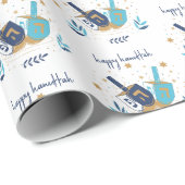 Papier Cadeau Joyeux Hanoukka Floral Dreidel (Coin rond)