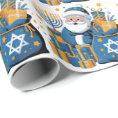 Papier Cadeau Joyeux Hanukkah Santa (Coin rond)