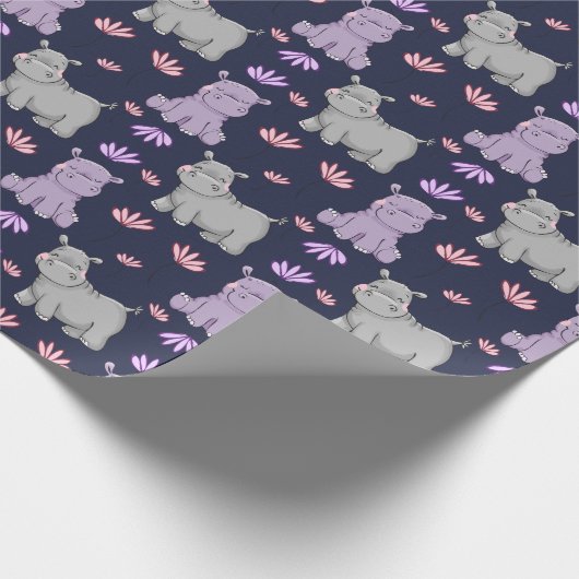 Papier Cadeau Joyeux hippopotames et fleurs (Coin)