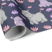 Papier Cadeau Joyeux hippopotames et fleurs (Coin rond)