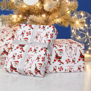 Papier Cadeau Joyeux hockey de Noël Père Noël