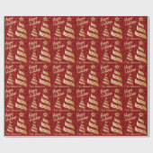 Papier Cadeau Joyeux Holiday Red Confetti et or | Noël (Plat)