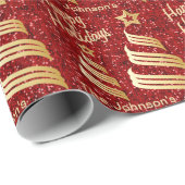 Papier Cadeau Joyeux Holiday Red Confetti et or | Noël (Coin rond)