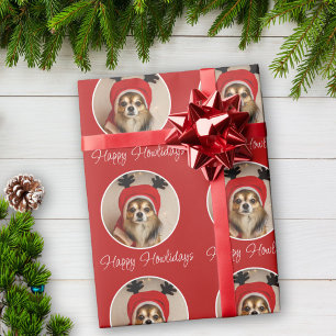 Papier Cadeau Joyeux Howlidays Chien Rouge Photo d'Animal de Com