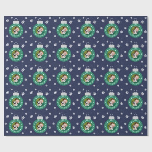 Papier Cadeau Joyeux Howlidays Marine Green Custom Photo pour an (Plat)
