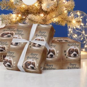 Papier Cadeau Joyeux Howlidays Rustique Photo de Chien Noël Vaca