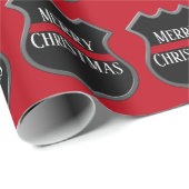 Papier Cadeau Joyeux insignes de pompier de Noël (Coin rond)