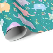 Papier Cadeau Joyeux Jardin des éléphants avec Parapluies Fleurs (Coin rond)