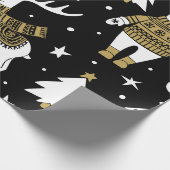 Papier Cadeau Joyeux jeu de flocons de Noël noir et blanc (Coin)