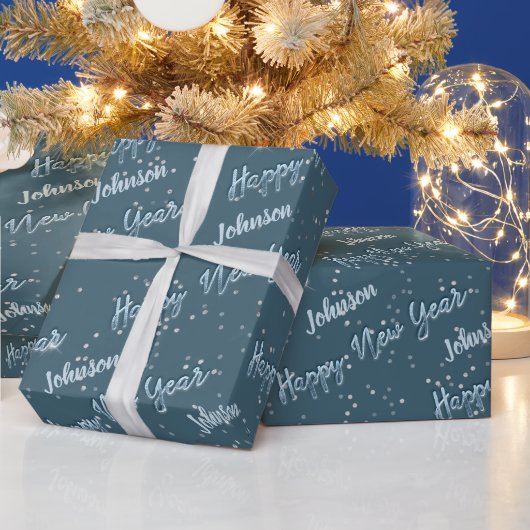 Papier Cadeau Joyeux Jour de l'An Golden Script Blue Celesty Gre (Vacances)