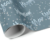 Papier Cadeau Joyeux Jour de l'An Golden Script Blue Celesty Gre (Coin rond)