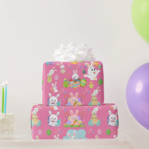 Papier Cadeau Joyeux Jour de Pâques - Motif Drôle Lapin Et Oeufs