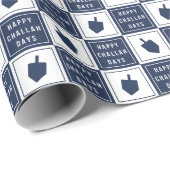 Papier Cadeau Joyeux Jours de Challah | Hanoukka Dreidel moderne (Coin rond)