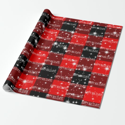 Papier Cadeau Joyeux jours fériés Buffalo Plaid Papier à envelop (Déroulé)