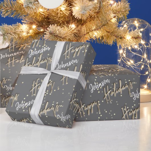 Papier Cadeau Joyeux Jours fériés Nom du script Gold Confetti Gr (Vacances)