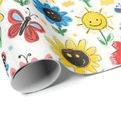 Papier Cadeau Joyeux jours - Fleur joyeuse et Motif d'amis (Coin rond)