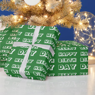 Papier Cadeau Joyeux Joyeux Anniversaire vert blanc moderne Noël