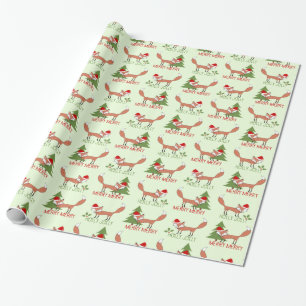 Papier Cadeau Joyeux joyeux Fox très illustré de houx