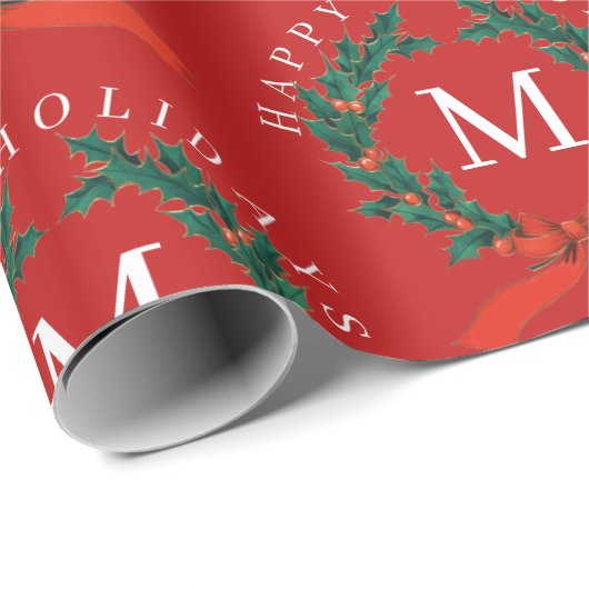 Papier Cadeau Joyeux Joyeux Jours Personnalisés Monogramme Rouge (Coin rond)