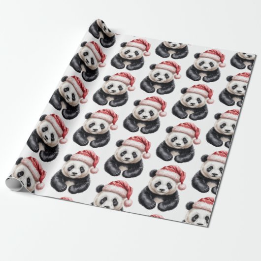Papier Cadeau Joyeux Joyeux Noël mignon Motif Panda Bear (Déroulé)