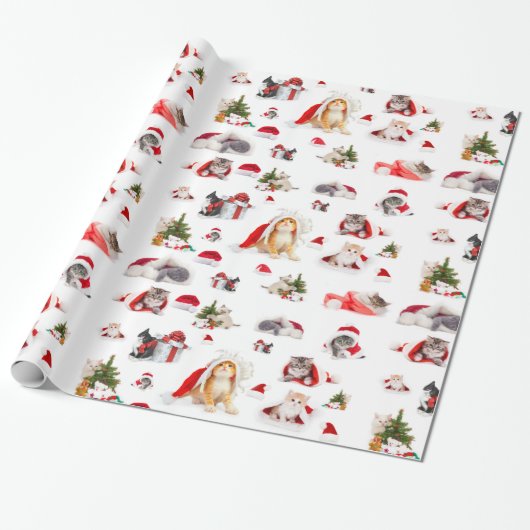 Papier Cadeau Joyeux Kittens de Noël 2 papier d'enveloppement (Déroulé)